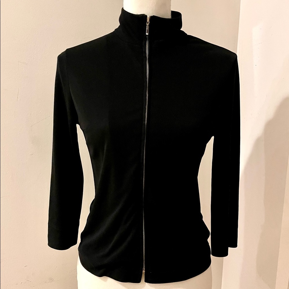 Michel Klein Vintage Black Jersey Designer Zip Top, sz S